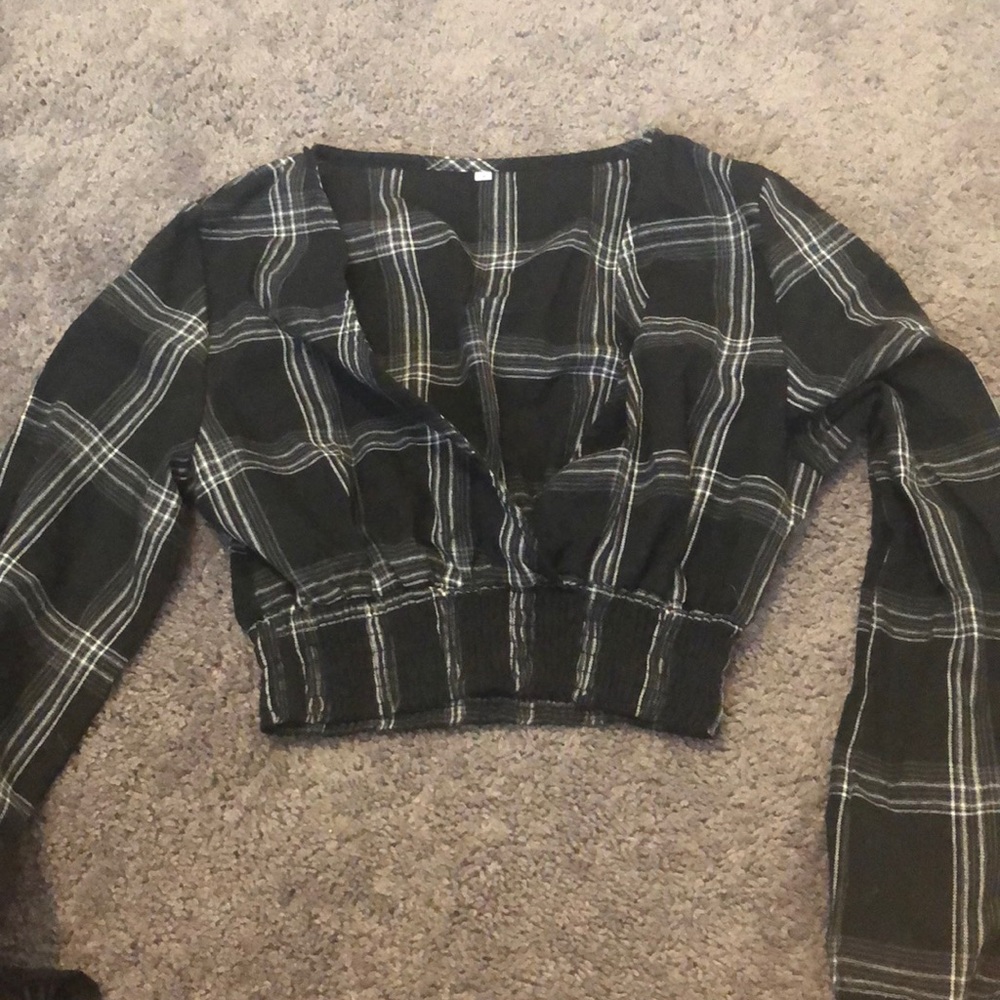 Plaid v neck shirt